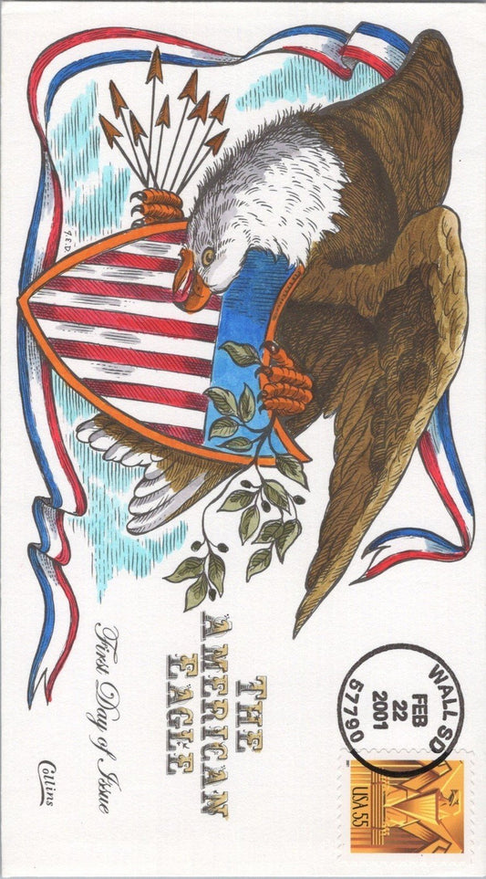US 3471 Collins FDC Hand Painted 55c American Eagle ZAYIX 121022SM33M
