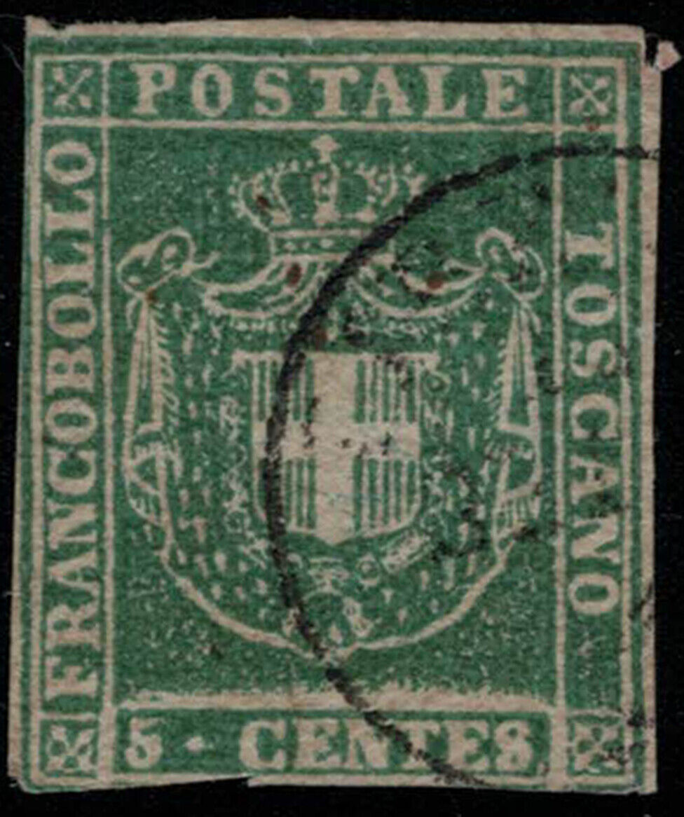 ZAYIX 1860 Tuscany 18 used 5 ct green Coat of Arms Signed Italy  State 031922S03