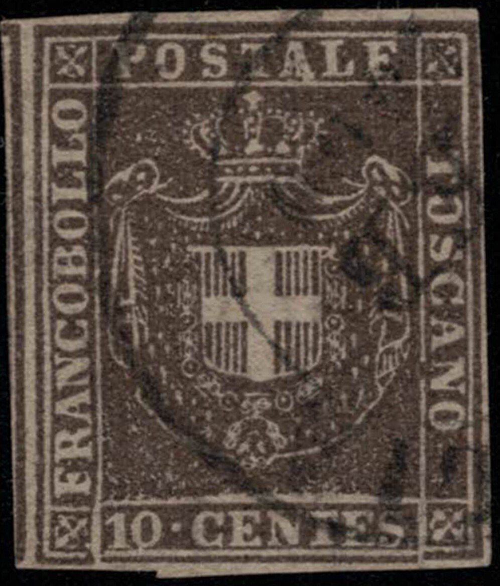 ZAYIX 1860 Tuscany Italy State 19 used 10c deep brown Coat of Arms 031922-S05