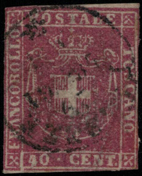 ZAYIX 1860 Tuscany Italy Italian States 21 used 40c rose Coat of Arms 031922-S07