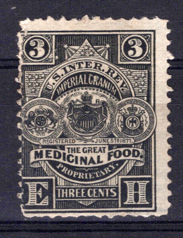 US Revenue Stamp Medicine RS104d 3c black E.H. (Edward Heaton) ZAYIX 1024MAR007