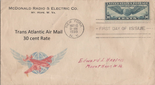 US C24 FDC McDonald Radio & Electric Plane & Winged Globe ZAYIX 092222SM15