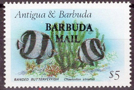 Barbuda 865 MNH Banded Butterfly Fish WWF from SS - ZAYIX 072622X034