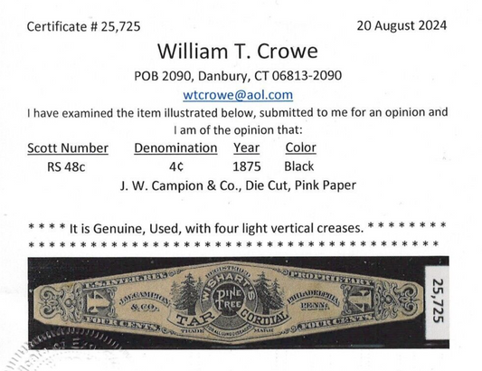 US Revenue Medicine RS48c XF JW Campion & Co, Pink Paper ZAYIX 1224MAR016