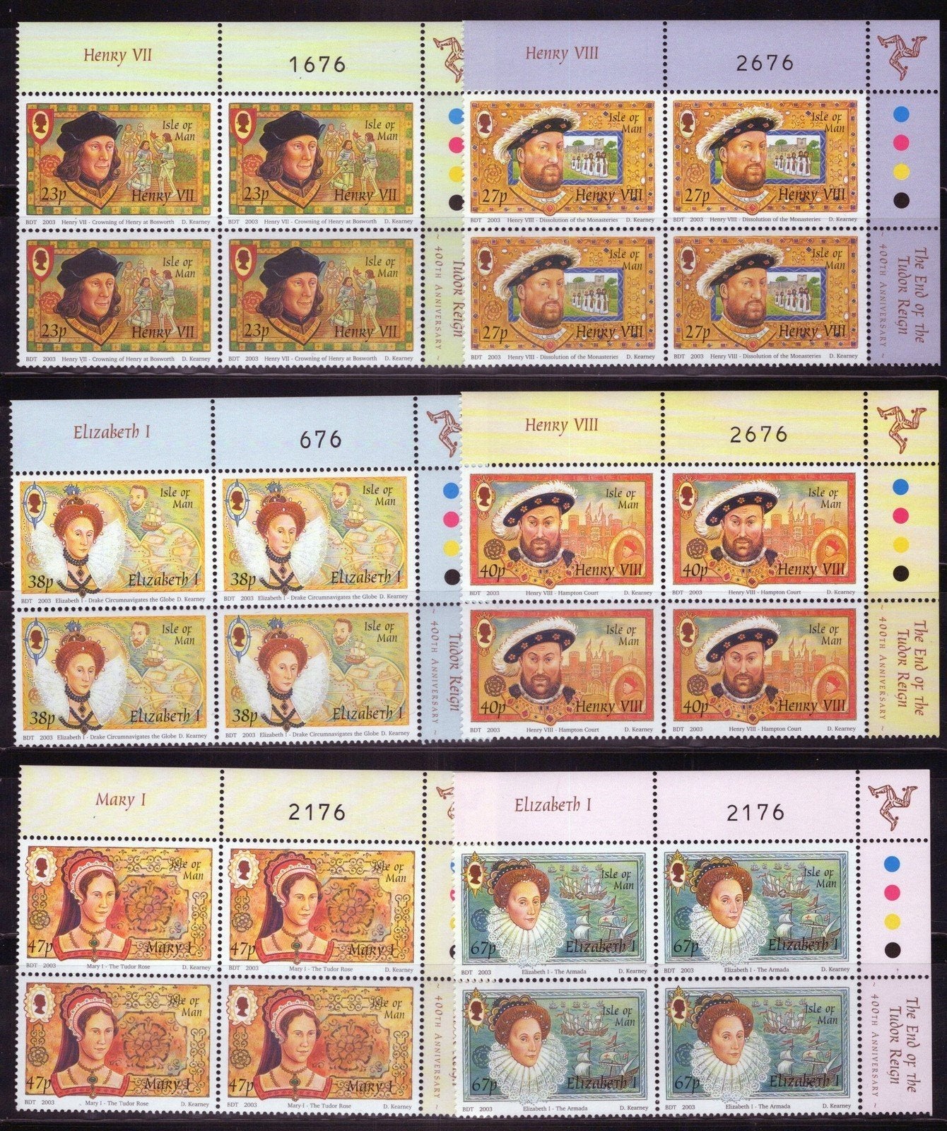 Isle of Man 1000-1005 MNH Block Tudor Reign Kings & Queens ZAYIX 061223SM148