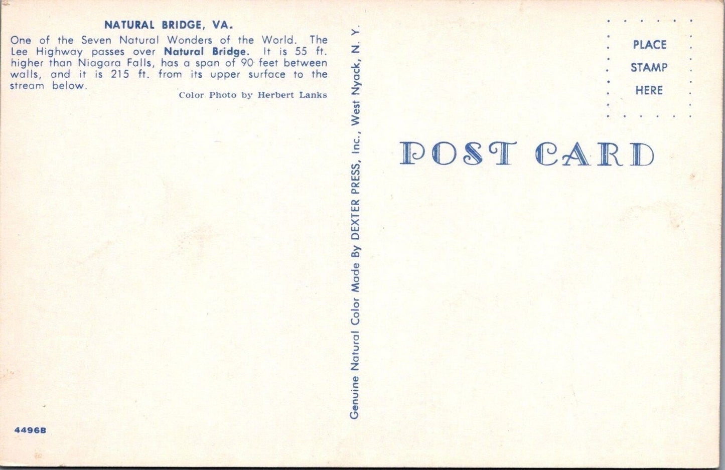 Natural Bridge Virginia Landscape Postcard ZAYIX 090222PC98