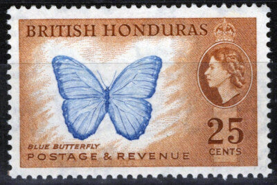 British Honduras 151 MH 25c Blue Butterfly Insect ZAYIX 041123S136M