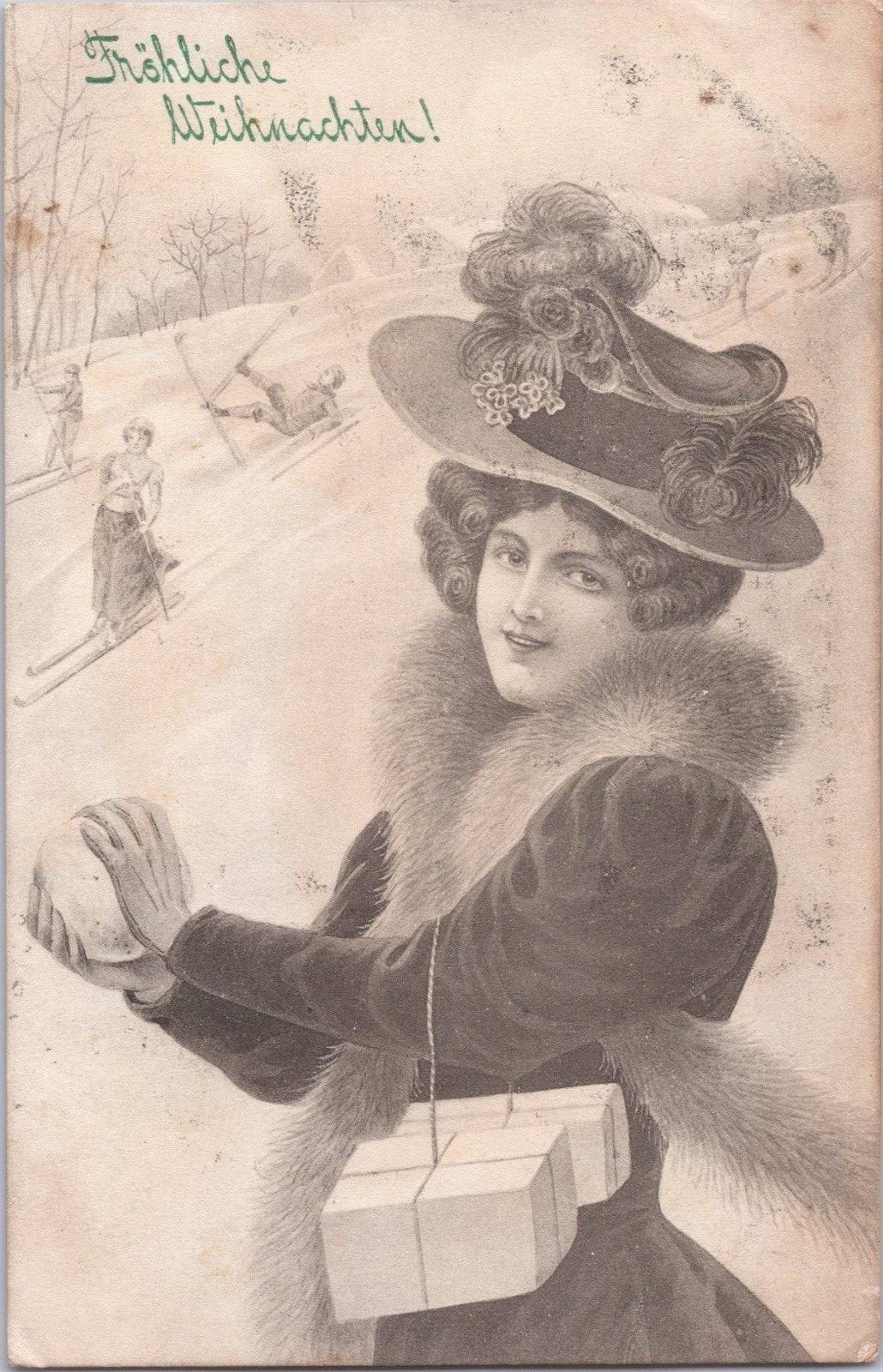 Merry Christmas Fashion Lady, Snowball & Packages, Skiers ZAYIX 060522SM109