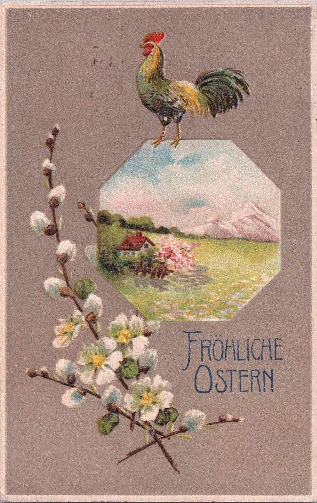 Happy Easter Fröhlich Ostern Bavarian Mountain Scene Chicken ZAYIX 060522SM101