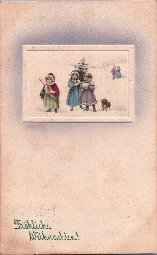Merry Christmas Children with Christmas Tree & Dog ZAYIX 060522SM107