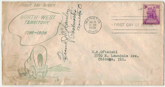 US 837 FDC Unlisted Hand painted Covered Wagon Postmaster signed 92222SM35 ZAYIX 092222SM35