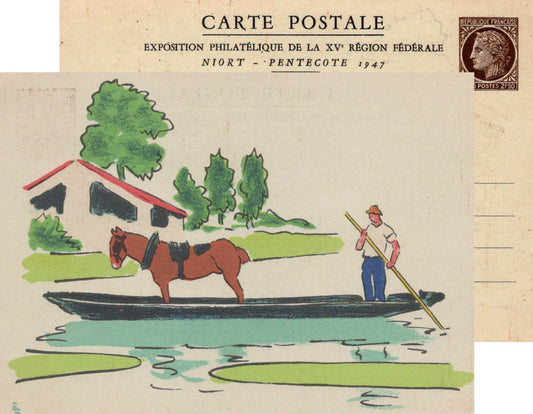 France Mint 1947 Postal Card Horse on Boat ZAYIX 0125M0360