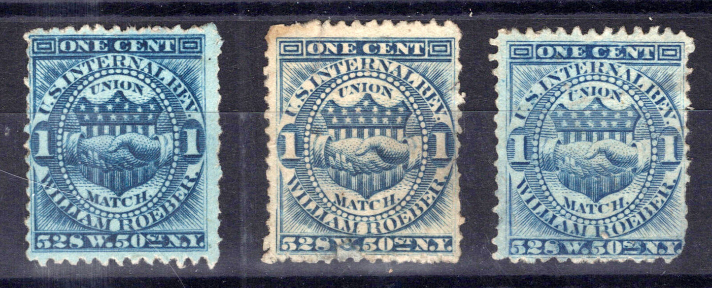 US Revenue Match Stamps RO161d FVF shades, William Roeber ZAYIX 0924MAR141