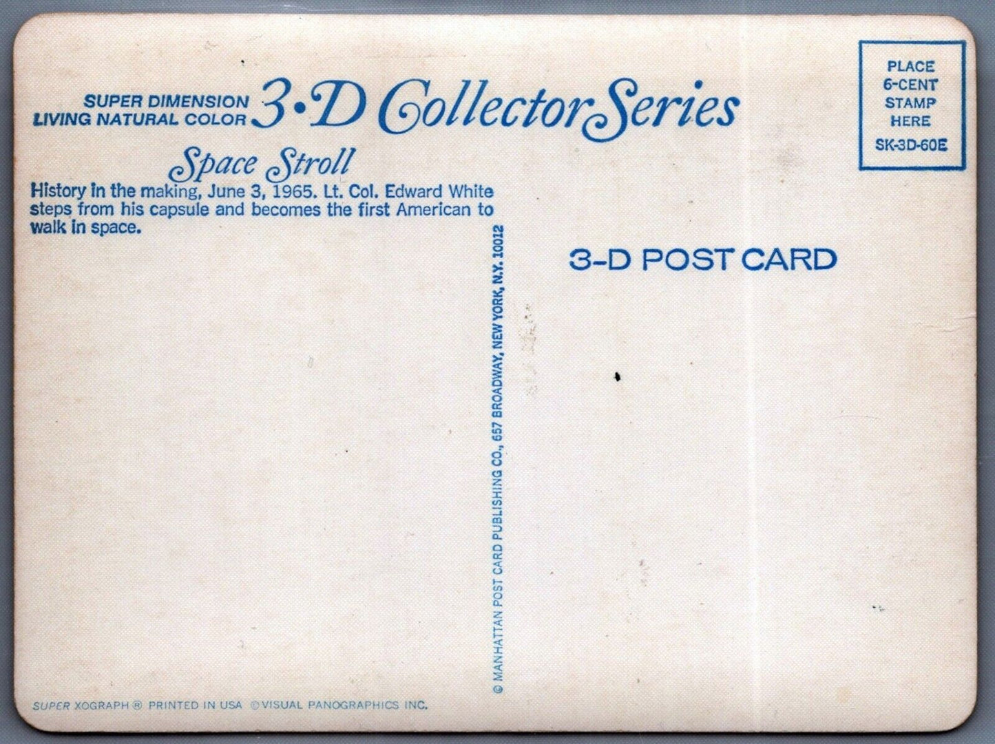Postcards 3-Dimensional Space Astronauts Cape Canaveral Cancel  ZAYIX 0624M0085