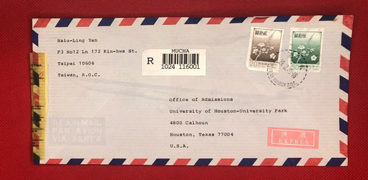 Taiwan Registered Express Cover Taipei Mucha-Houston Flowers ZAYIX 121121SM17