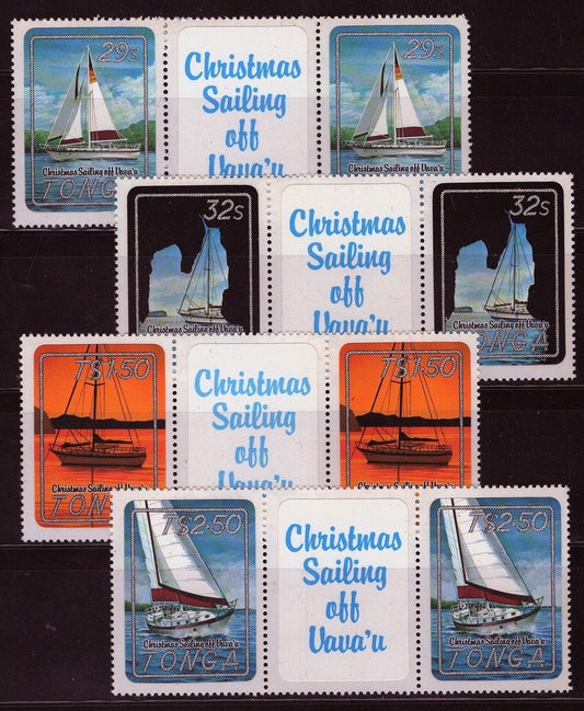 Tonga 555-558 MNH Stamp W/Label Christmas Sailboats Ships ZAYIX 072422S74