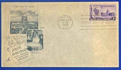 United States FDC 957 Artcraft Wisconsin Statehood Centennial ZAYIX 010622SM115