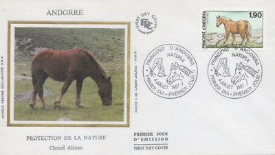 French Andorra 355 FDC 1987 Horse in Field Zayix 0125M0378