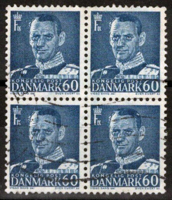 Denmark 337 Used Block 60o dp blue Frederik IX Royalty ZAYIX 083022S35M