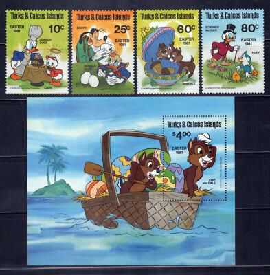 Turks & Caicos Islands 476-480 MNH Disney Easter Chip & Dale ZAYIX 0701M0040