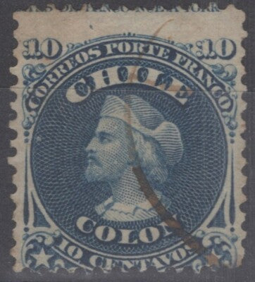 Chile 18 used 1867 10c Blue Columbus ZAYIX 112222S69