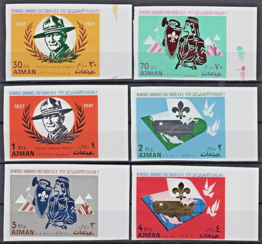 ZAYIX Ajman Mi 182-187 B MNH - Boy Souts - Lord Baden Powell imperf 022822S06M