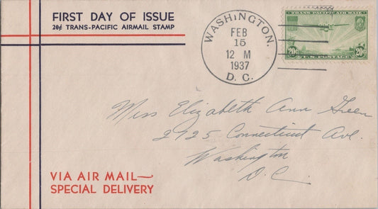 Air Mail FDC US C21-4a Washington Service cachet 20c imprint ZAYIX 062822SM10