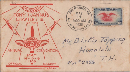 Air Mail FDC US C23-24 First AAMS Tony Jannus Chapter to Hawaii ZAYIX 062822SM29