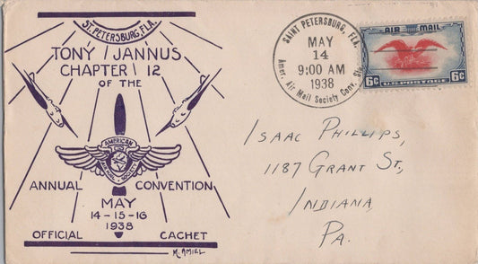 Air Mail FDC US C23-24b First AAMS Tony Jannus Chpt blue-violet ZAYIX 062822SM30