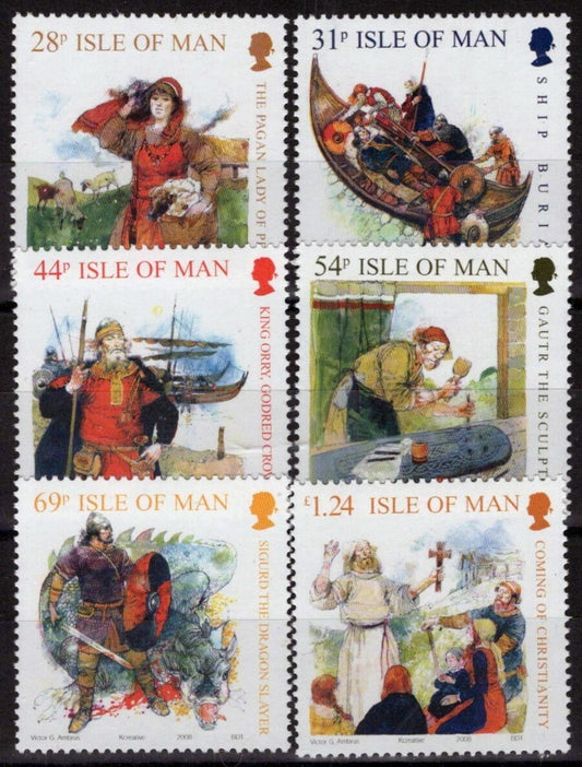 Isle of Man 1246-1251 MNH Vikings Ships Dragon Slayer ZAYIX 061223SM180M