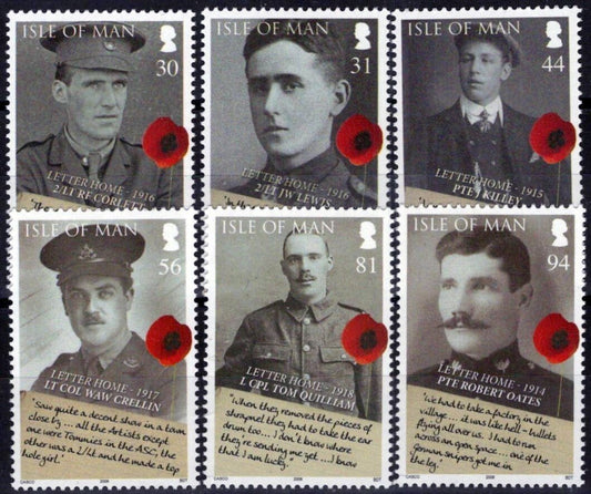 Isle of Man 1277-1282 MNH World War I Poppy Flower Letters ZAYIX 061223SM185M