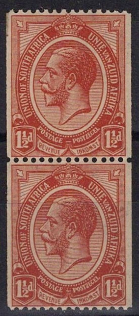 South Africa 19 Coil Pair MNH George V 1 1/2p org Brown ZAYIX STAMPS 052722SM73