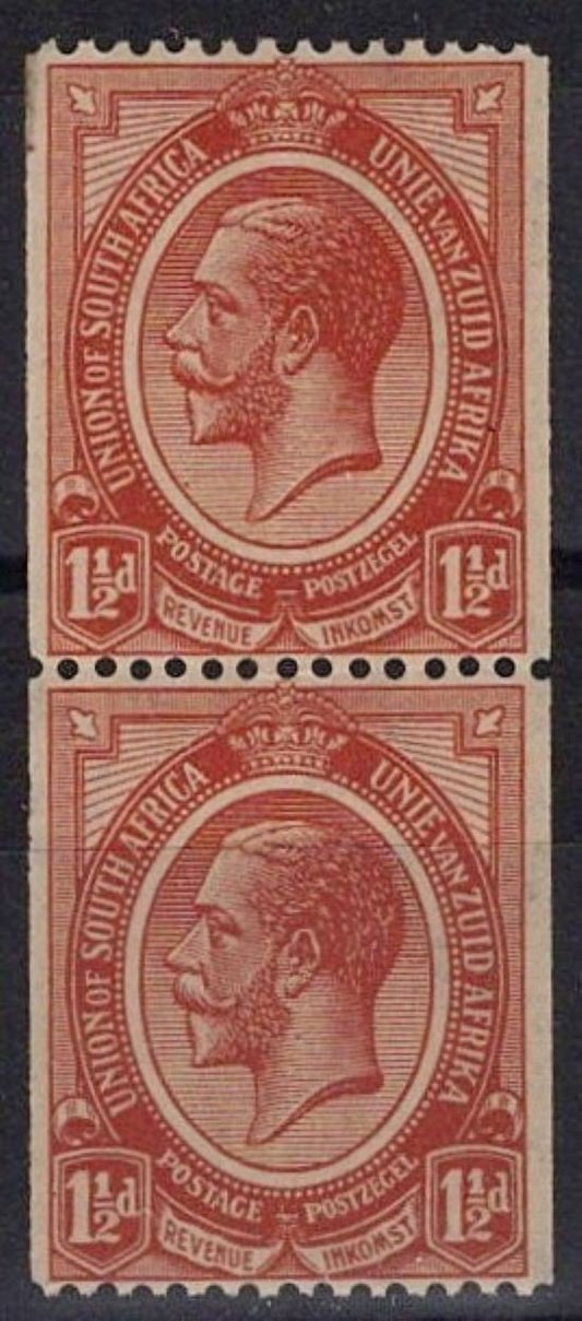 South Africa 19 Coil Pair MNH George V 1 1/2p org Brown ZAYIX STAMPS 052722SM73