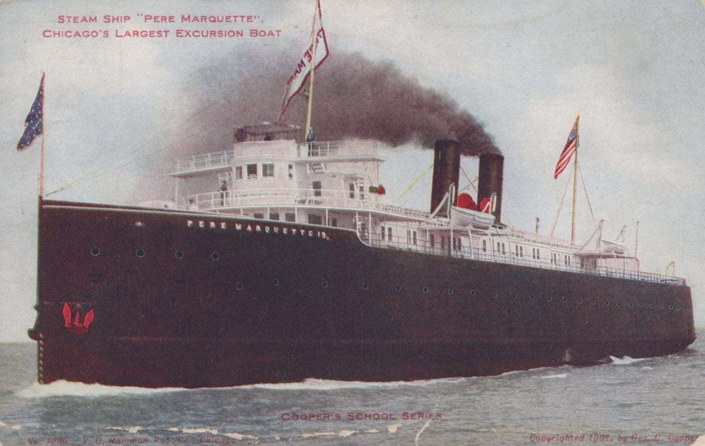 Great Lakes Steamship "Pere Marquette" Chicago's Excursion Boat Postcard ZAYIX