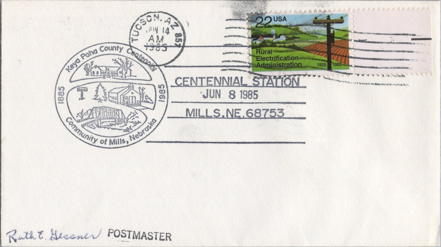 US Event Cover Mills, NE Centennial Station Postmaster ZAYIX 041322SM123