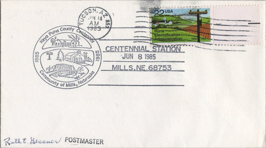US Event Cover Mills, NE Centennial Station Postmaster ZAYIX 041322SM123