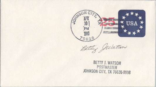 US Cover Johnson City, Texas town cancel postmaster sign ZAYIX 041322SM135