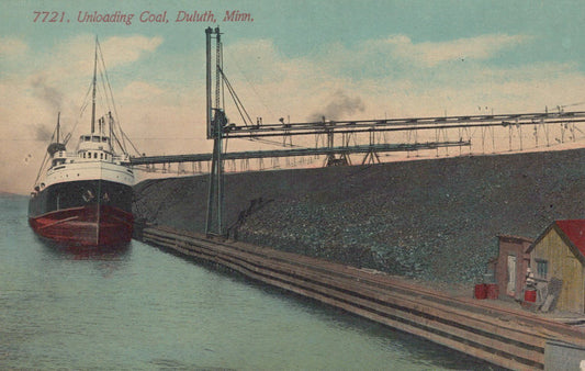 ZAYIX Postcard Great Lakes Ship 7721 Unloading Coal Duluth Minn Divided Back