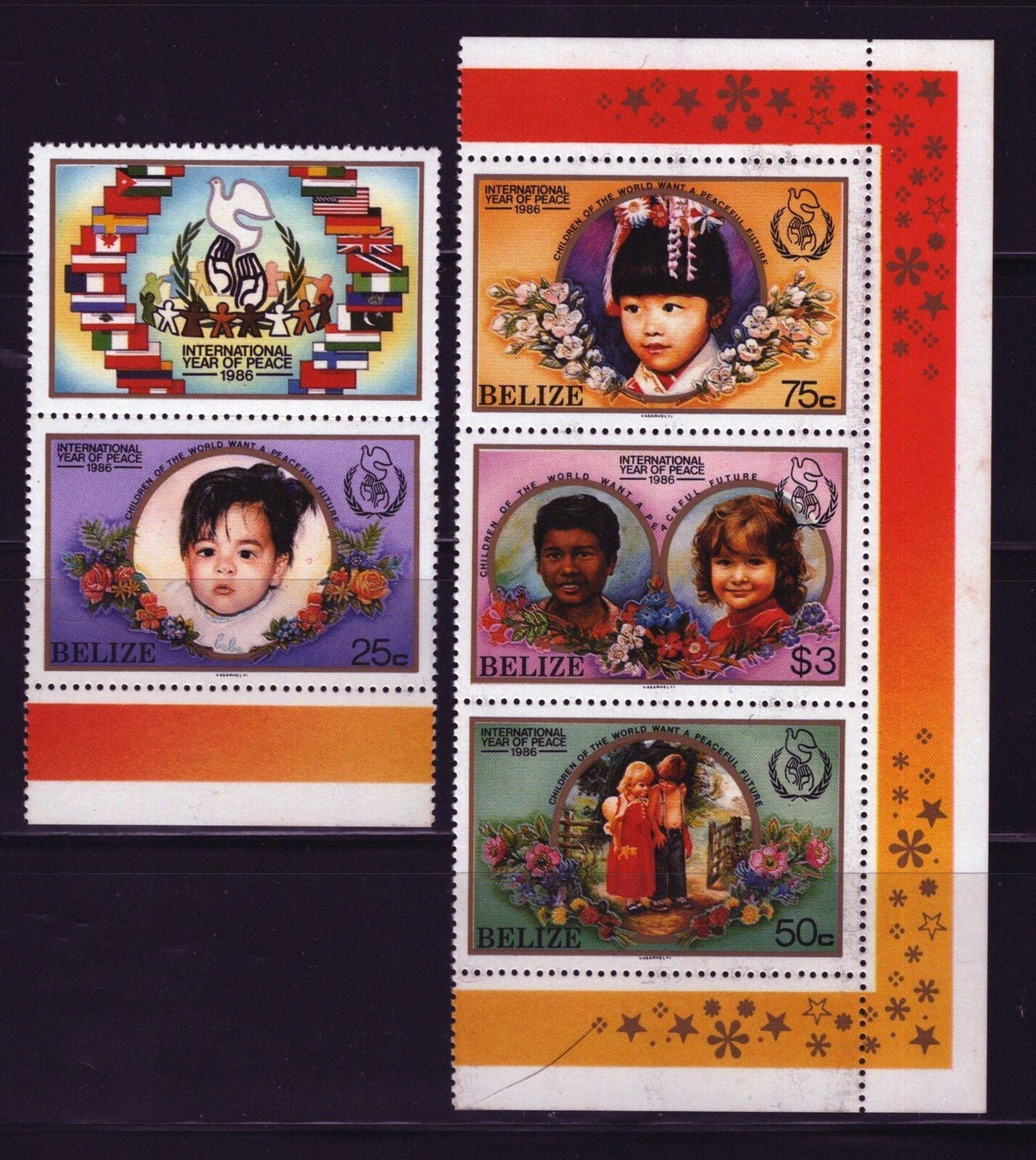 ZAYIX Belize 838-841 MNH Intl. Peace Year Children & Flowers 061122SM73