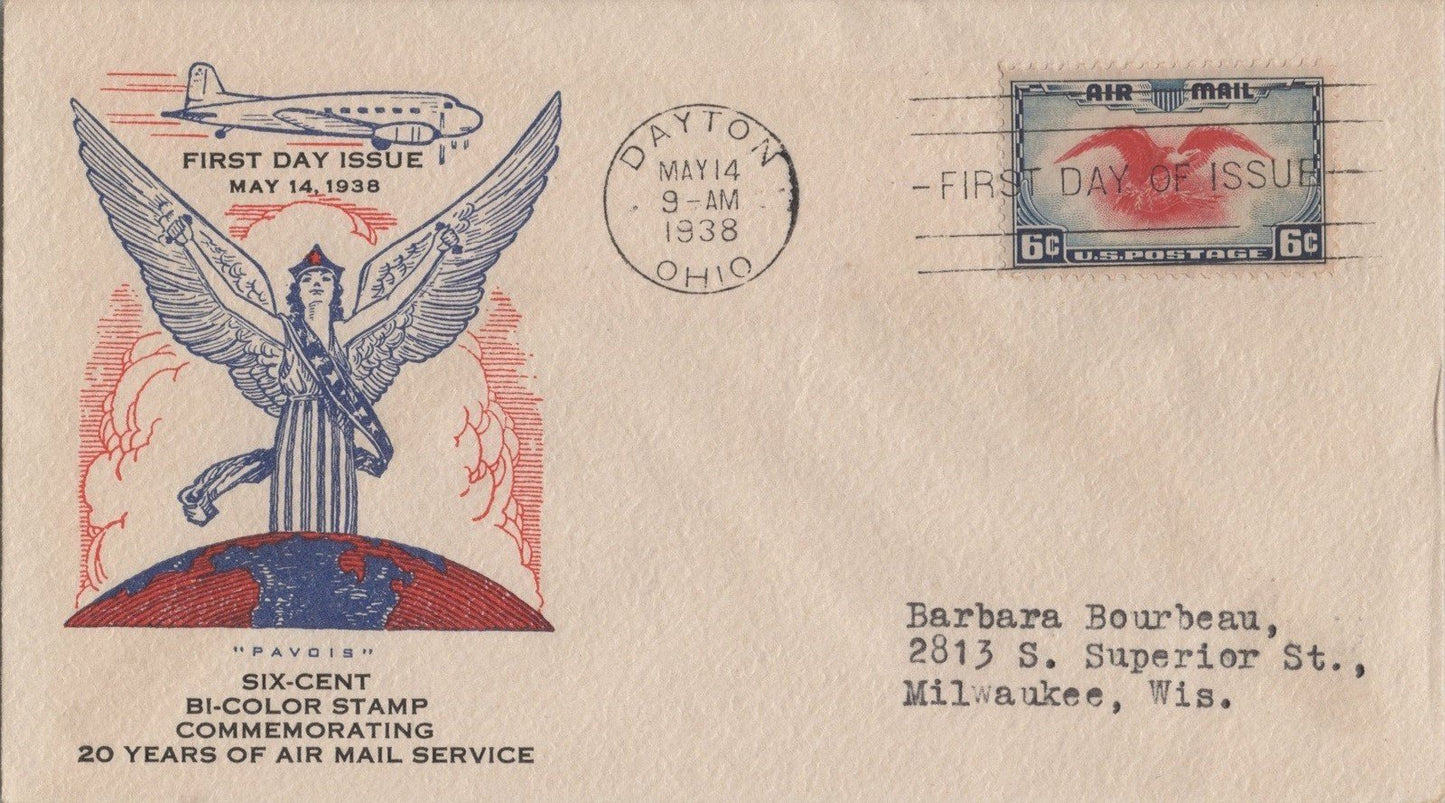 Air Mail FDC US C23-33b Pavois cachet - Dayton 20 yrs Air Mail ZAYIX 062822SM34