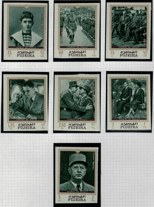 Fujeira UAE Mi 424-430B MNH Impf French General Charles De Gaulle 30222S22 ZAYIX 030222S22