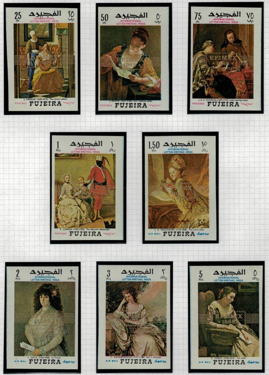 Fujeira UAE Mi 284-291B MNH Impf Art Paintings Intl Stamp Expo ZAYIX 030222S04M