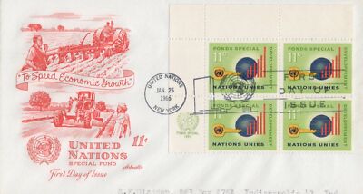UN 138 Artmaster FDC 11c Special Fund inscription block 032723SM35 ZAYIX 030723SM35