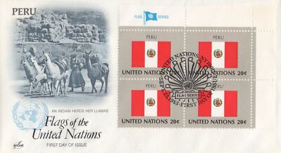 United Nations FDC Flags of Nations block Peru Artcraft ZAYIX 031823SM85