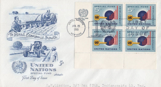 United Nations 137 Artmaster FDC Special Fund Inscription Block 032723SM38 ZAYIX 030723SM38