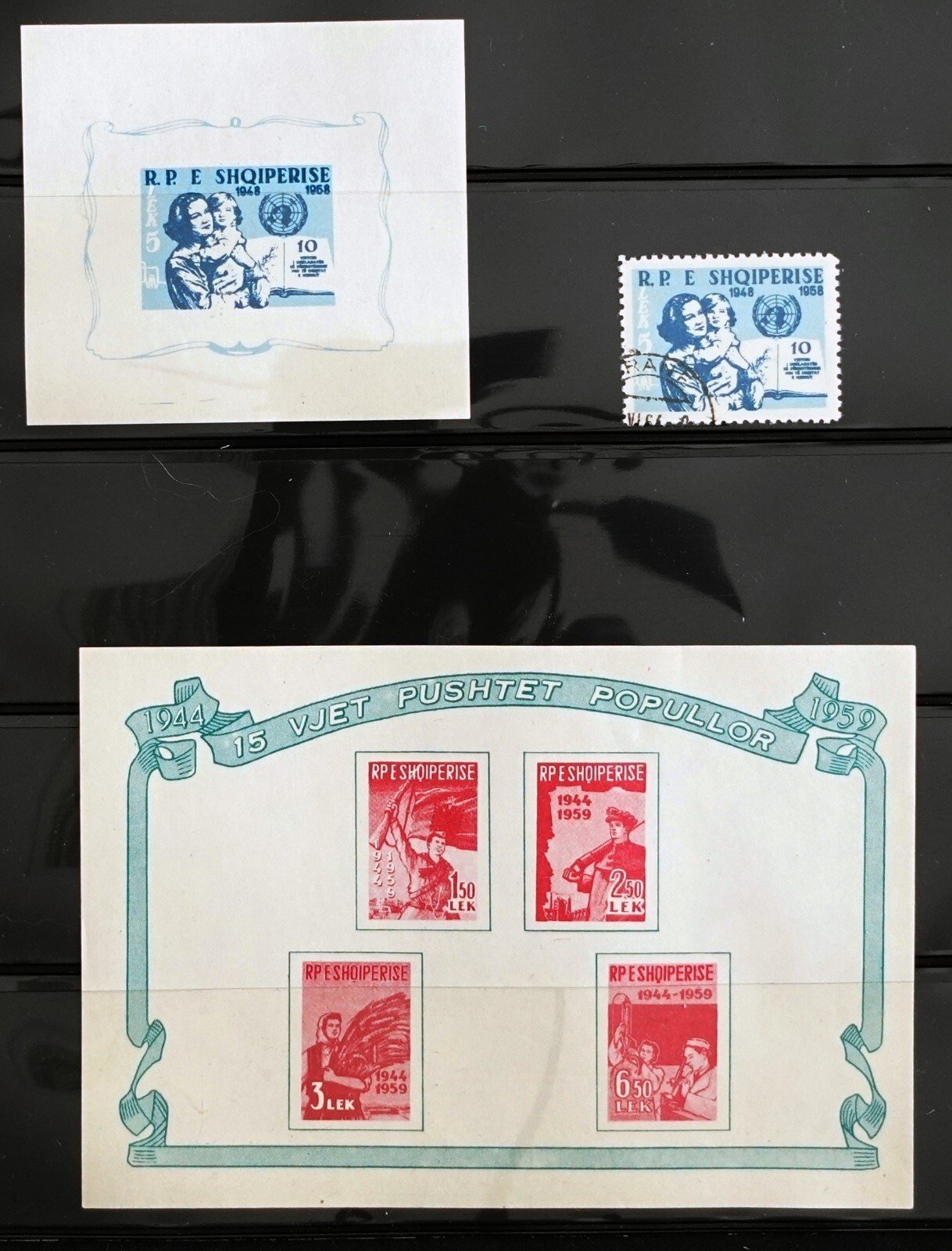 Albania 551a MNH, 552a MH, 552 CTO UN &15th Anniversary ZAYIX 112022FRANKELS03