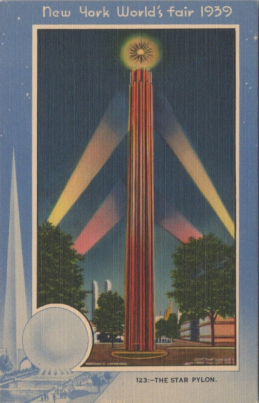 New York World's Fair 1939 123-Star Pylon DB UP Postcard ZAYIX 090222PC28