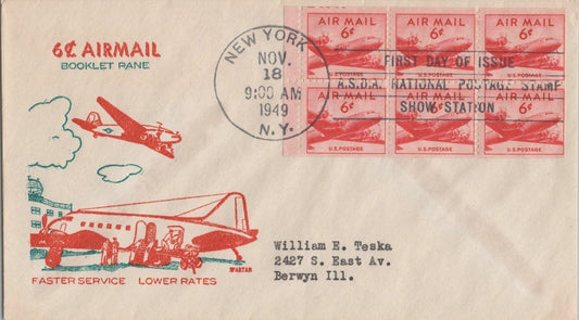 US M# C39a-26 FDC Spartan 6c Airmail Stamp Booklet pane ZAYIX 113022SM55