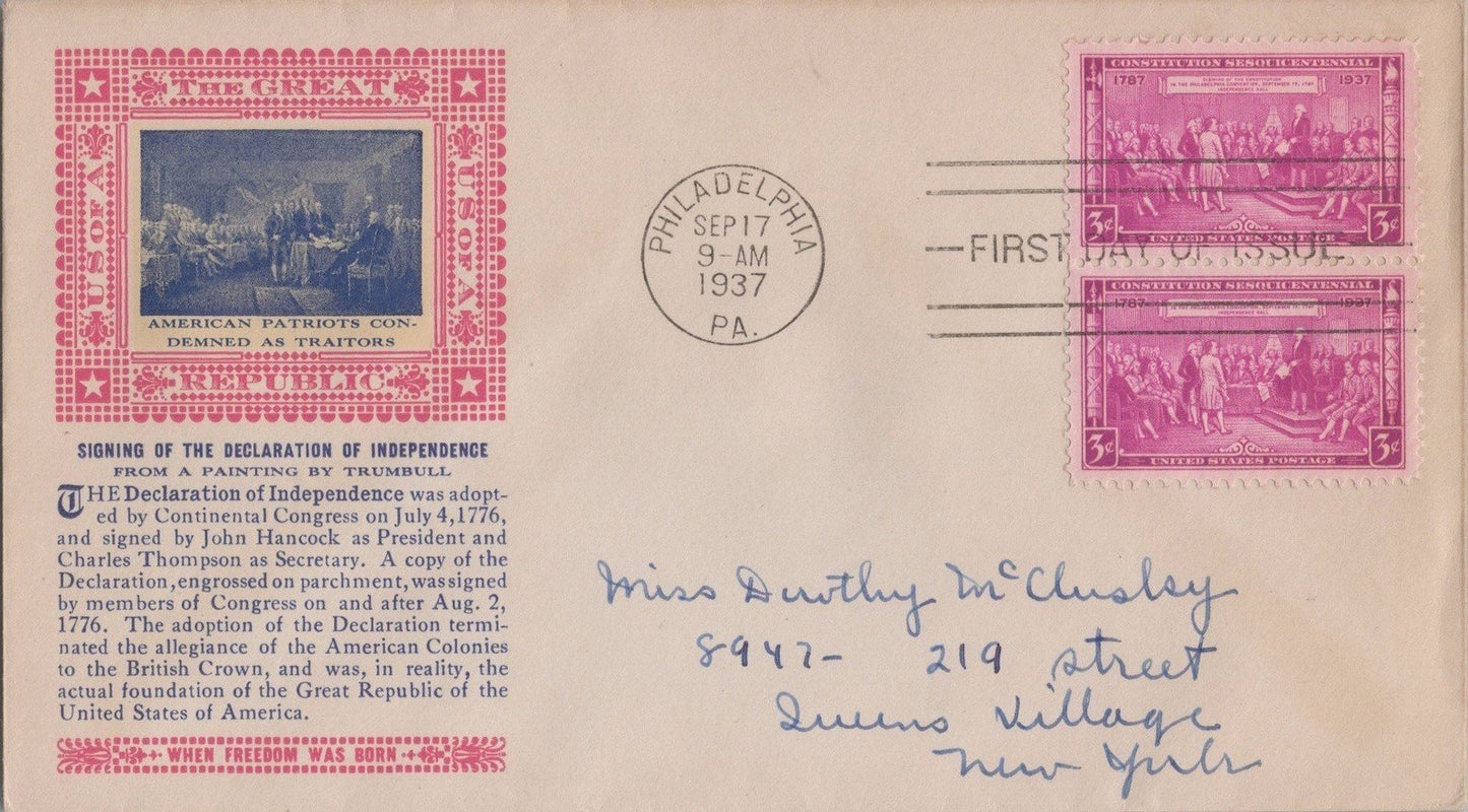 US MP# 798-17a FDC Laird red/gold/blue Signing Constitution ZAYIX 113022SM49