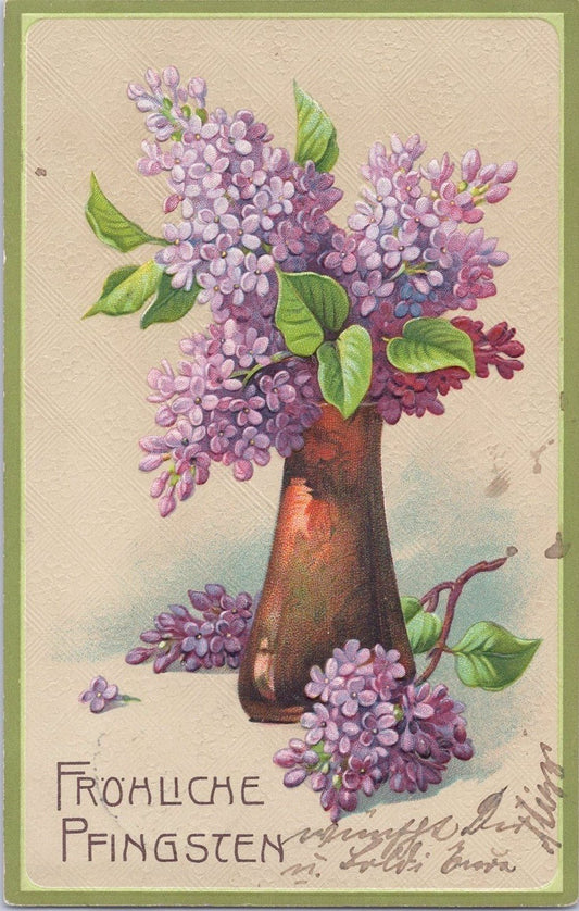 Pentecost Purple Flowers in Vase Embossed German PC ZAYIX 060522SM95